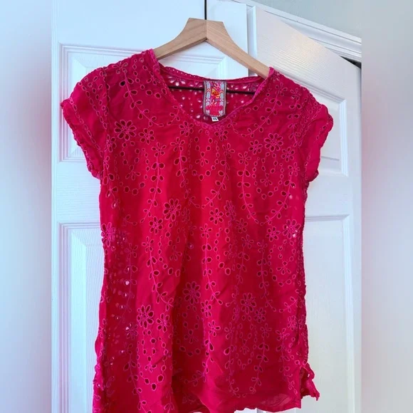 Johnny Was Pink Fuchsia Eyelet and Embroidery Top - Picture 3 of 5
